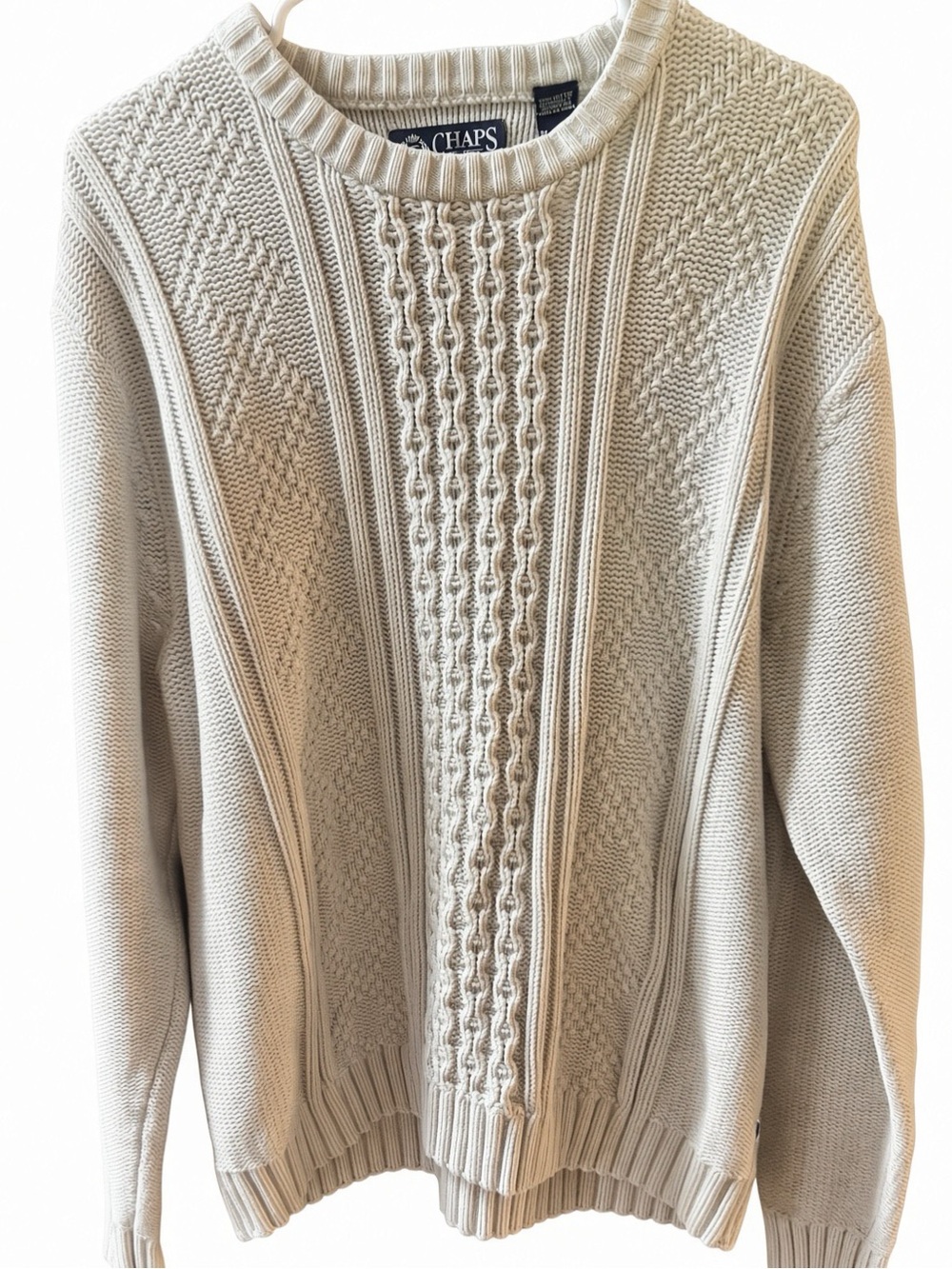 Vintage Chaps Ralph Lauren Cream Cable Knit Crewneck Sweater Preppy Grandpa